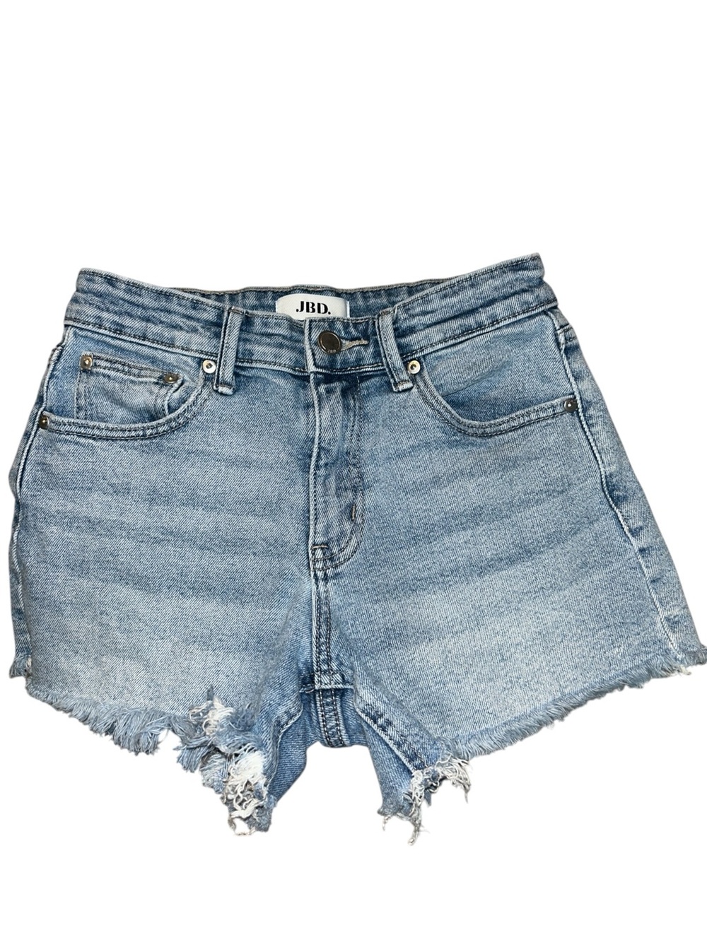 Just Black Denim Light Blue Distressed Hem Mid-Rise Denim Shorts Sz XS